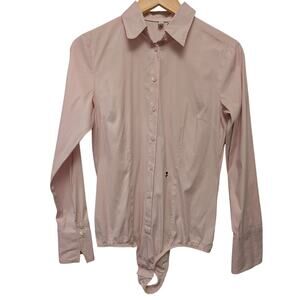Seidensticker Long Sleeve Poplin Bodysuit Blouse Pink Kent Collar Formal Career